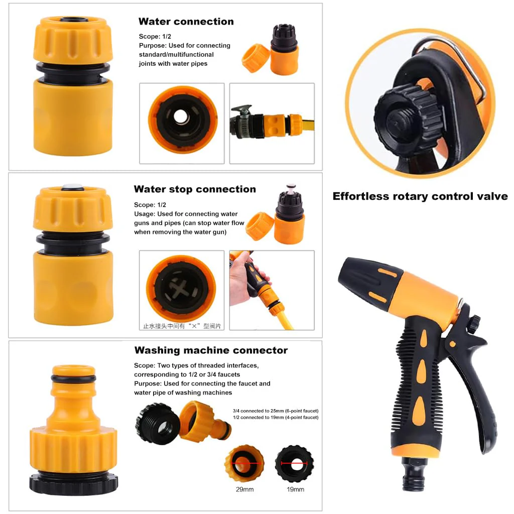 Conan Garden Hose Sprayer Nozzle Kit for Car Washing and Gardening with 3 Connectors and Ergonomic Handle | ABS Construction and Dual Spray Modes