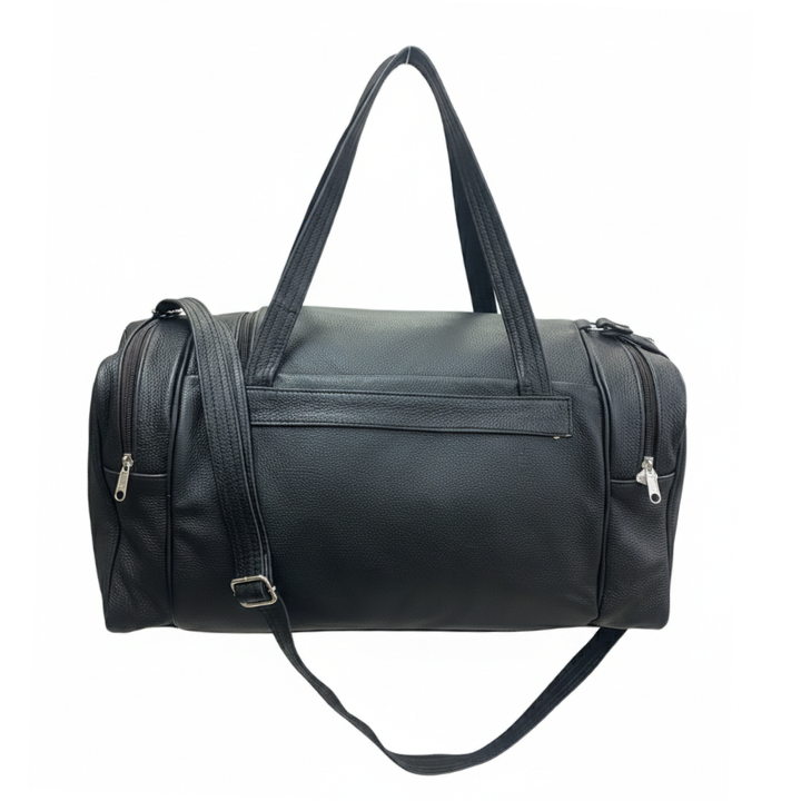 ZUVA Genuine Black Leather Duffel Bag – 20L Travel & Gym Bag