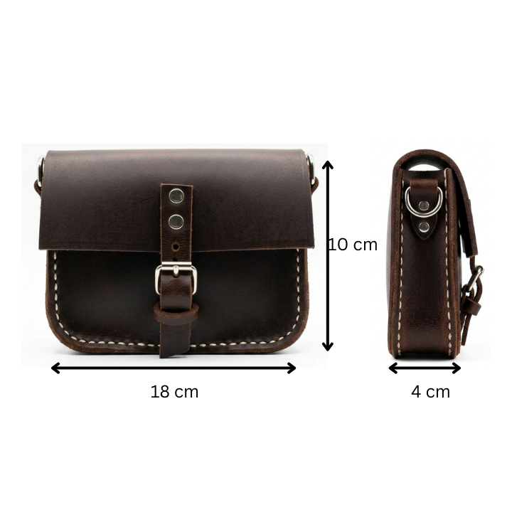 Small Brown Genuine Leather Crossbody Bag – Durable Design with Adjustable Strap
