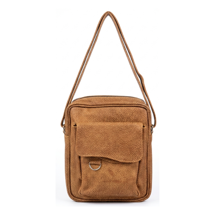 Brown Genuine Leather Sling Bag – 4 Compartment Crossbody with Adjustable Strap