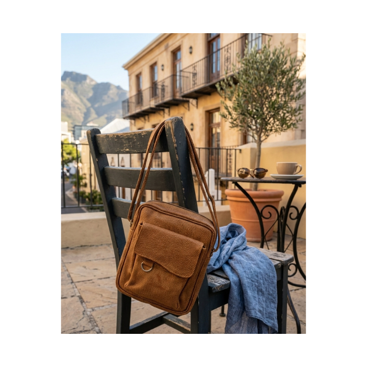 Brown Genuine Leather Sling Bag – 4 Compartment Crossbody with Adjustable Strap