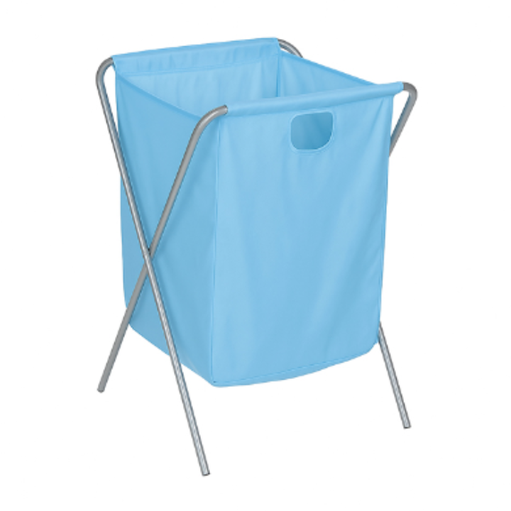Folding Laundry Basket with Aluminium Frame – Collapsible Clothes Hamper (Sky Blue, Space Saving)