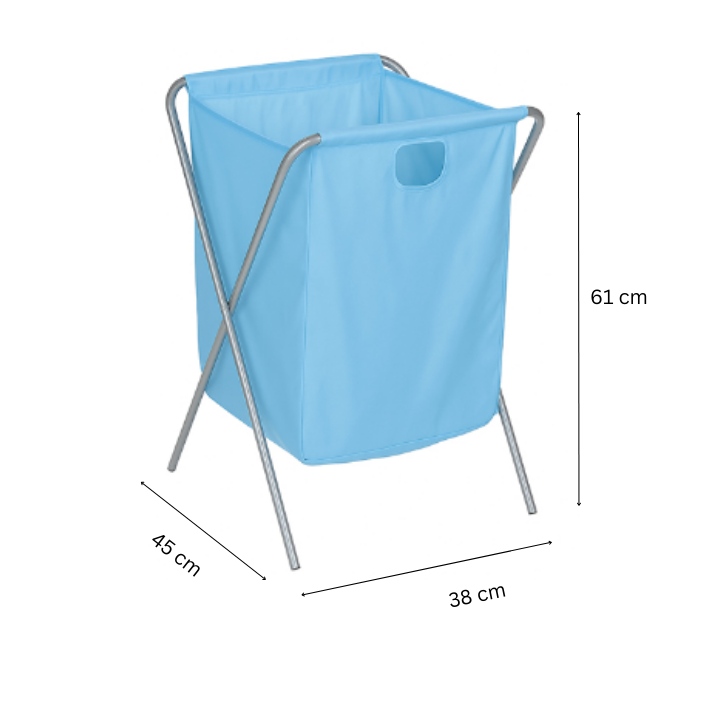 Folding Laundry Basket with Aluminium Frame – Collapsible Clothes Hamper (Sky Blue, Space Saving)