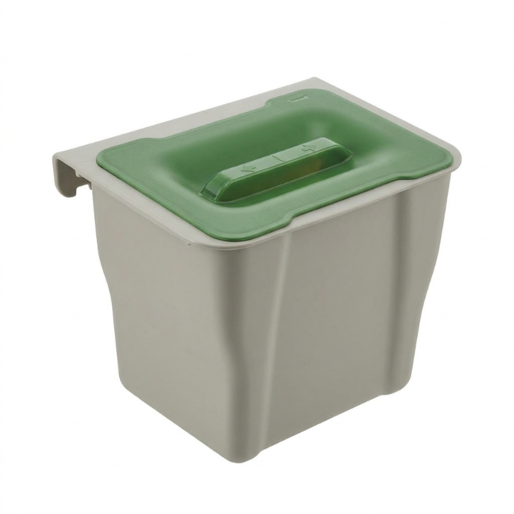 5L Hanging Kitchen Bin with Lid – Grey Plastic Cupboard Door Waste Bin (No Installation)