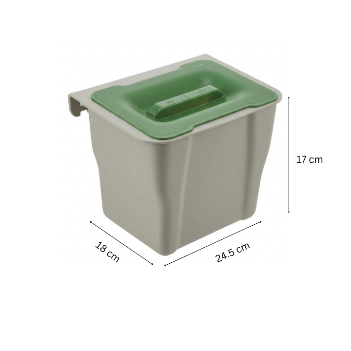 5L Hanging Kitchen Bin with Lid – Grey Plastic Cupboard Door Waste Bin (No Installation)