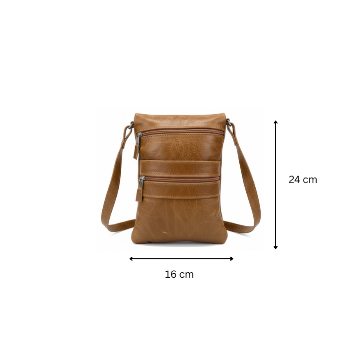 ZUVA Genuine Leather Crossbody Bag with Front Zip Pockets & Adjustable Strap