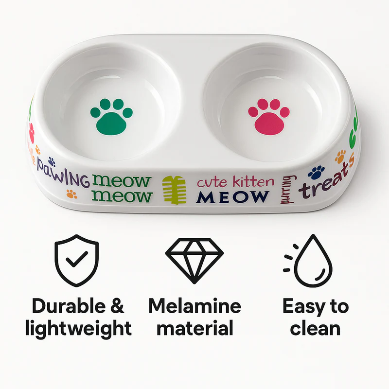 Cat Food & Water Feeding Bowl with Cool Print - Durable Pet Dish