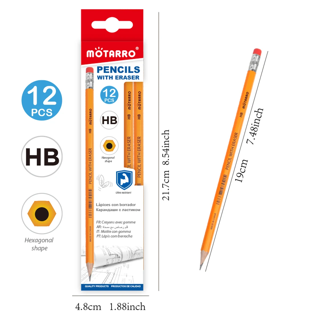 Motarro 12-Piece HB Pencils with Erasers – Smooth Writing for School & Office