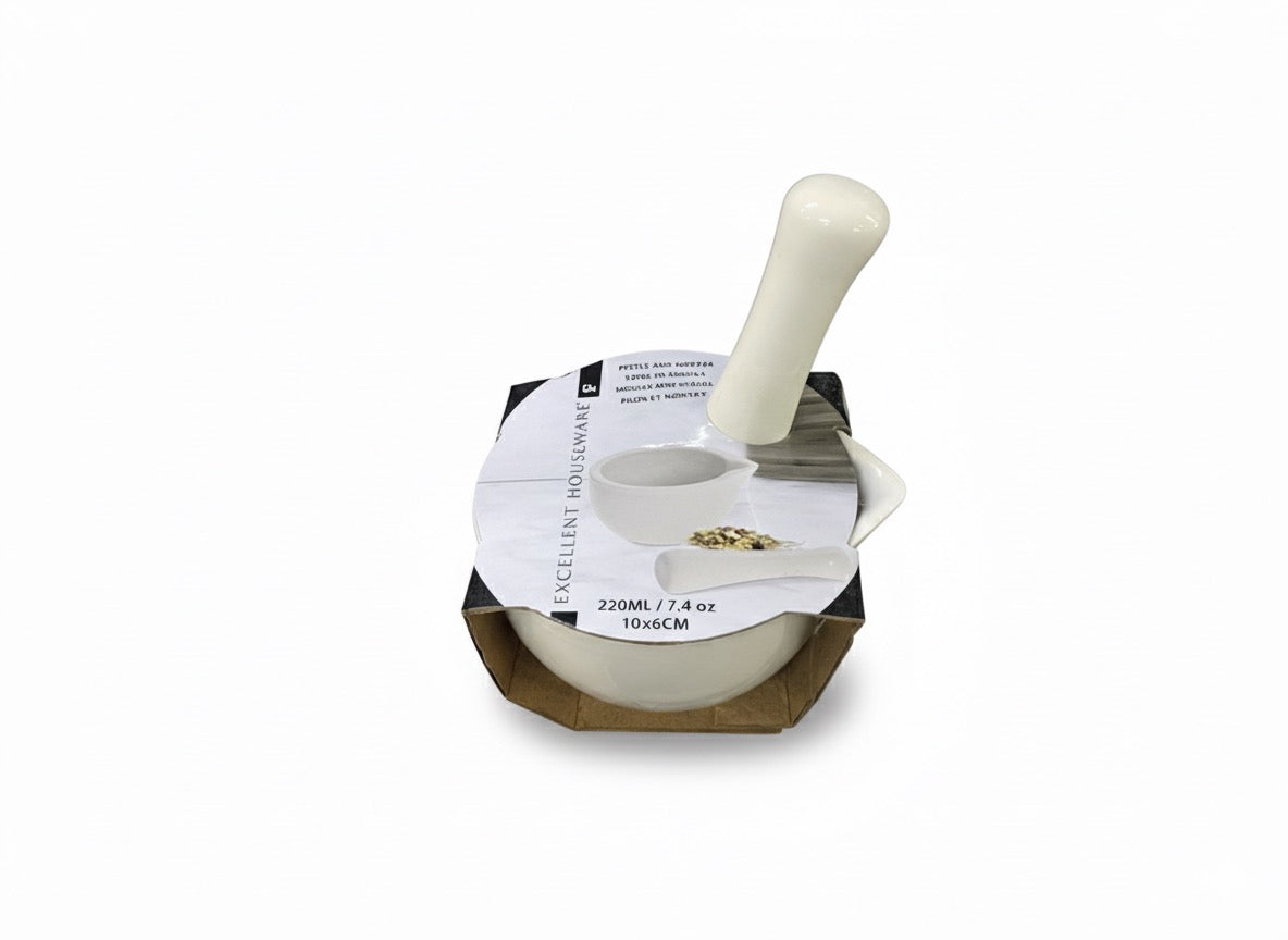 Porcelain Mortar & Pestle Set 220ml - Durable Grinding Bowl & Crusher