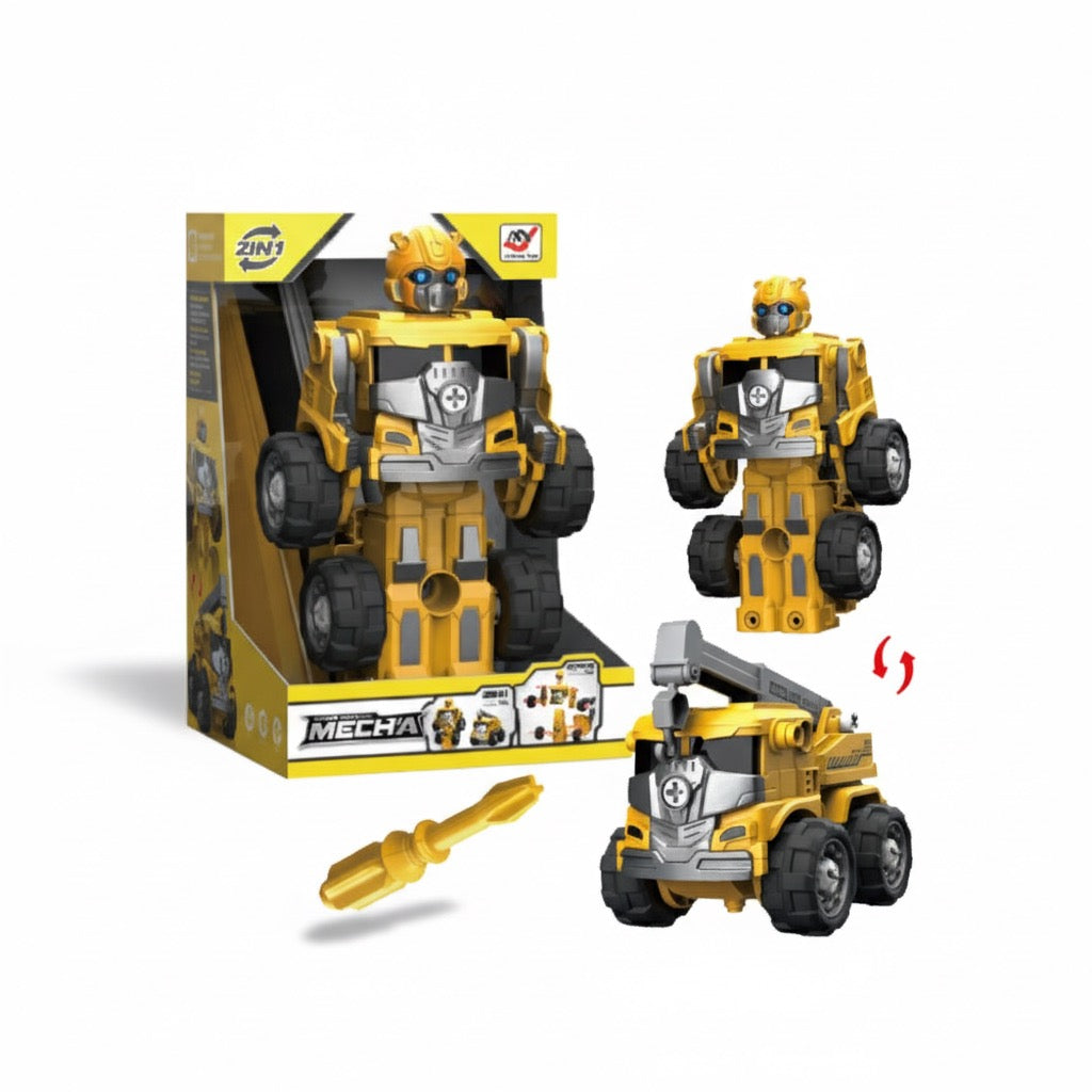 Meccano-Style Construction Robot & Truck Kit – Buildable Action Toy for Kids (Yellow)