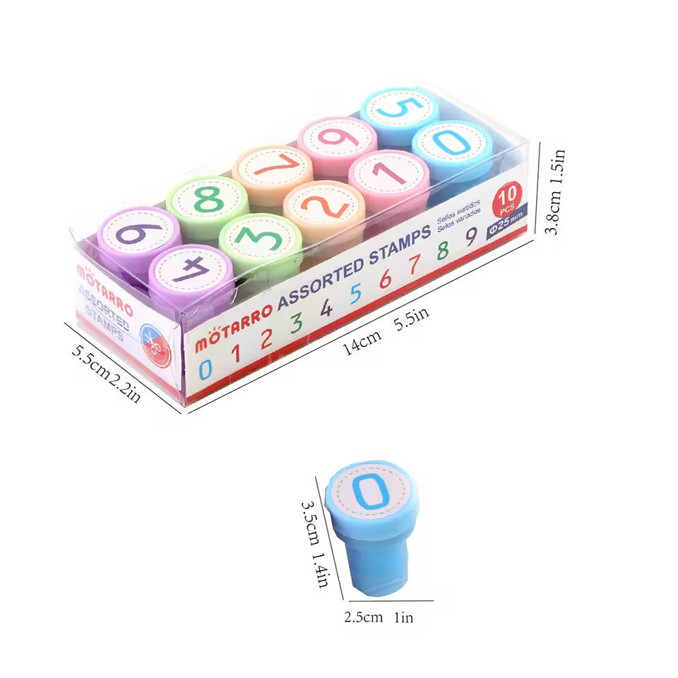 Motarro Number Stamp Set 0–9 – Self-Inking Educational & Craft Stamps