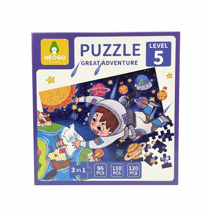 Neogo Great Adventure 3-in-1 Puzzle Set - 96, 110 & 120 Piece Kids Puzzles