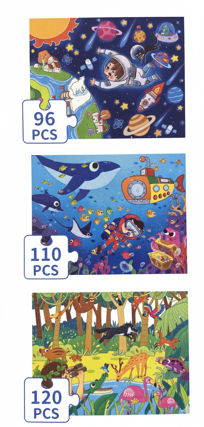 Neogo Great Adventure 3-in-1 Puzzle Set - 96, 110 & 120 Piece Kids Puzzles