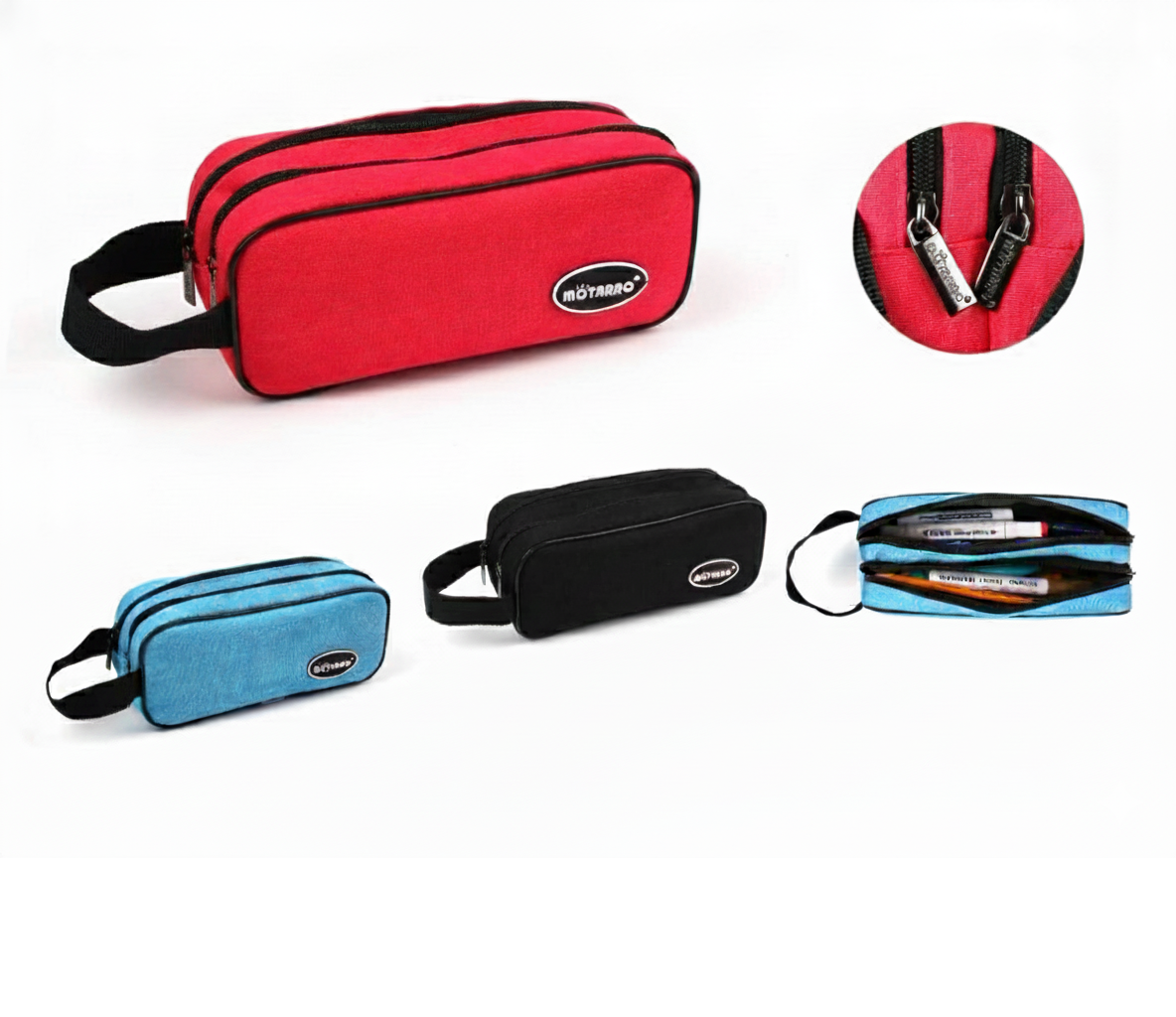 Motarro Double Zip Pencil Case - 2-Compartment Storage (Colour May Vary)
