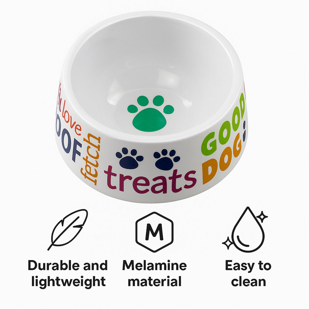 Lightweight Melamine Dog Food Bowl with Cool Print - Durable Pet Dish