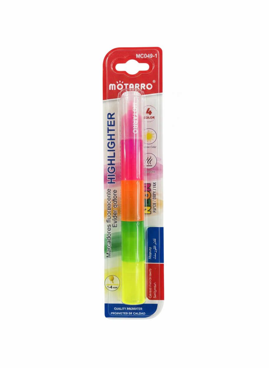 Motarro 4-in-1 Highlighter Pen – Pink, Orange, Green & Yellow