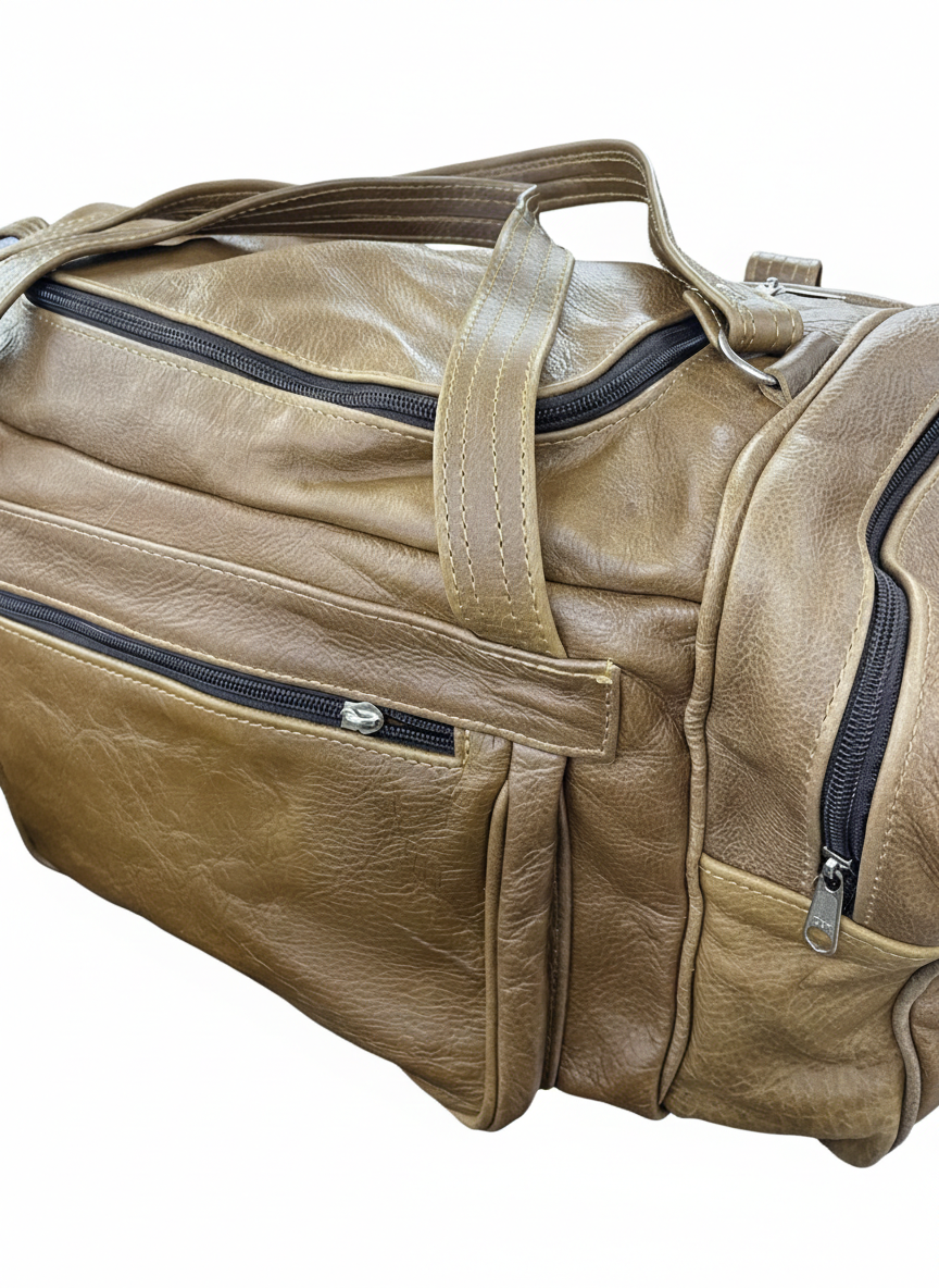 Premium Brown Leather Duffel Bag