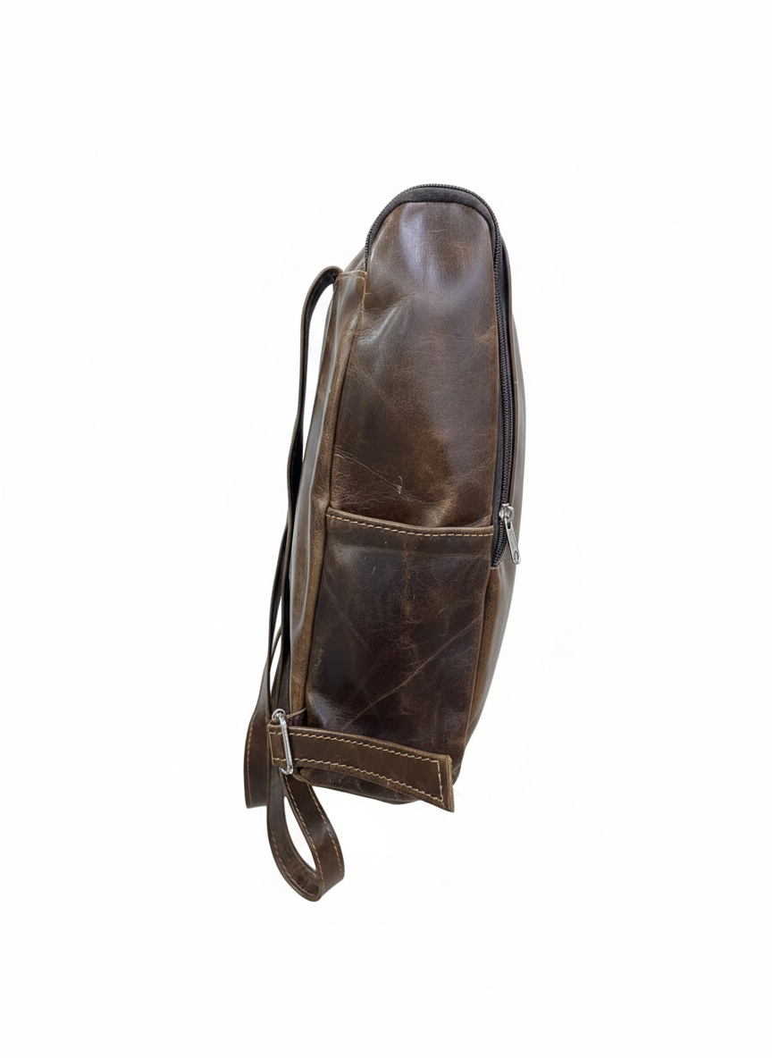 ZUVA Smooth Brown Leather Backpack with Flap Top - Stylish Durable Everyday Bag