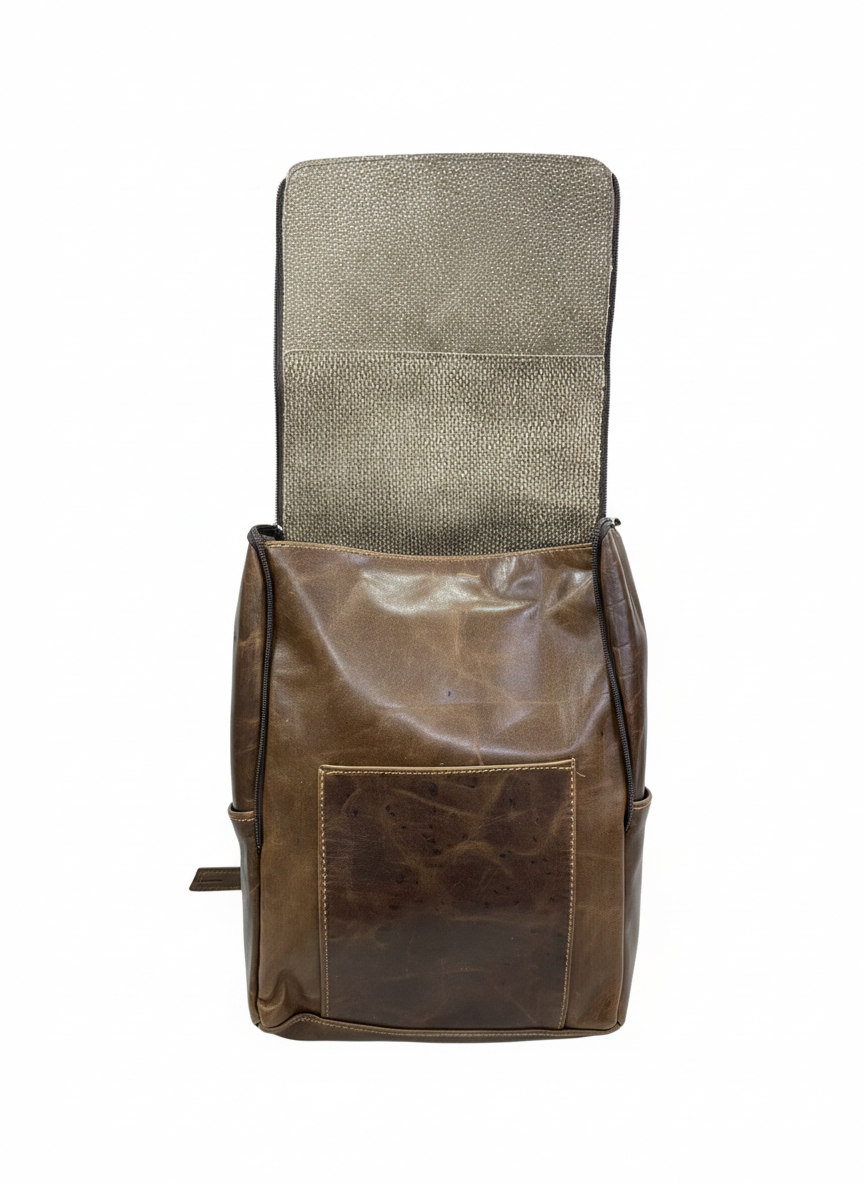 ZUVA Smooth Brown Leather Backpack with Flap Top - Stylish Durable Everyday Bag