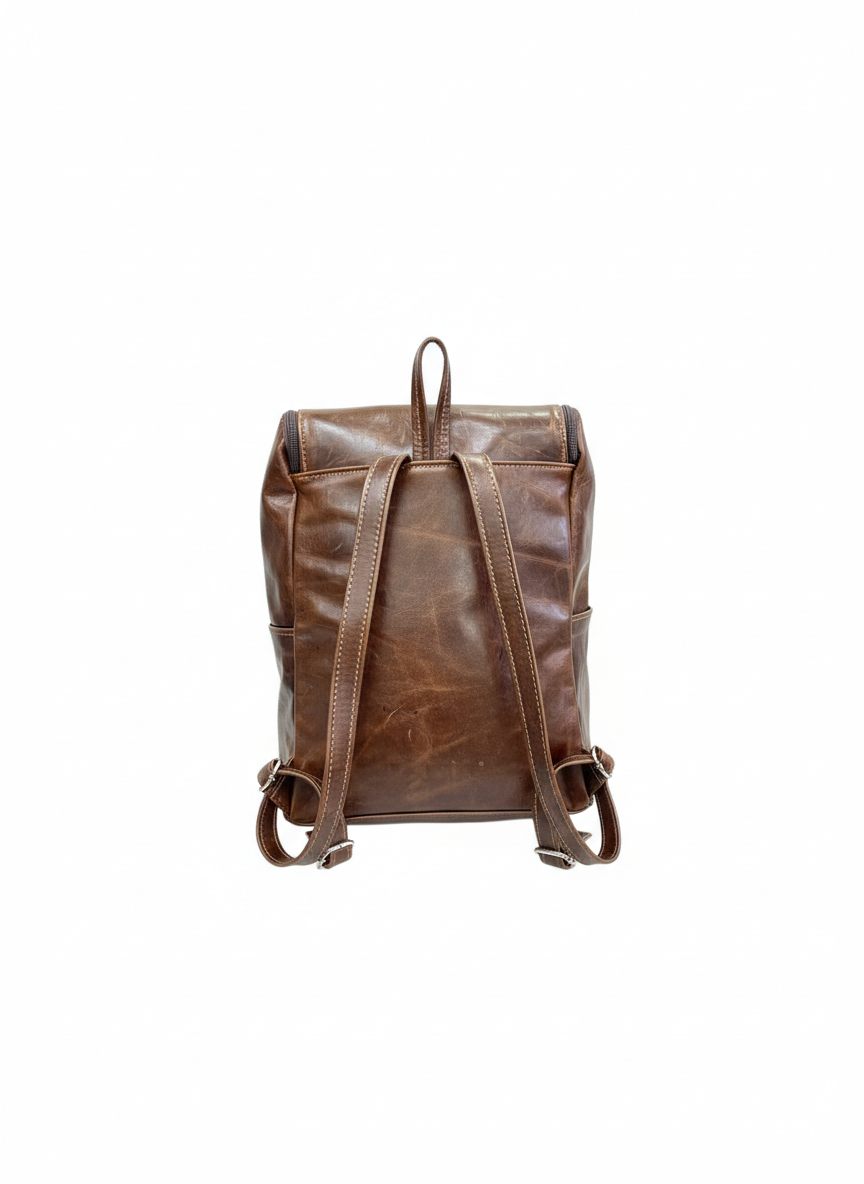 ZUVA Smooth Brown Leather Backpack with Flap Top - Stylish Durable Everyday Bag