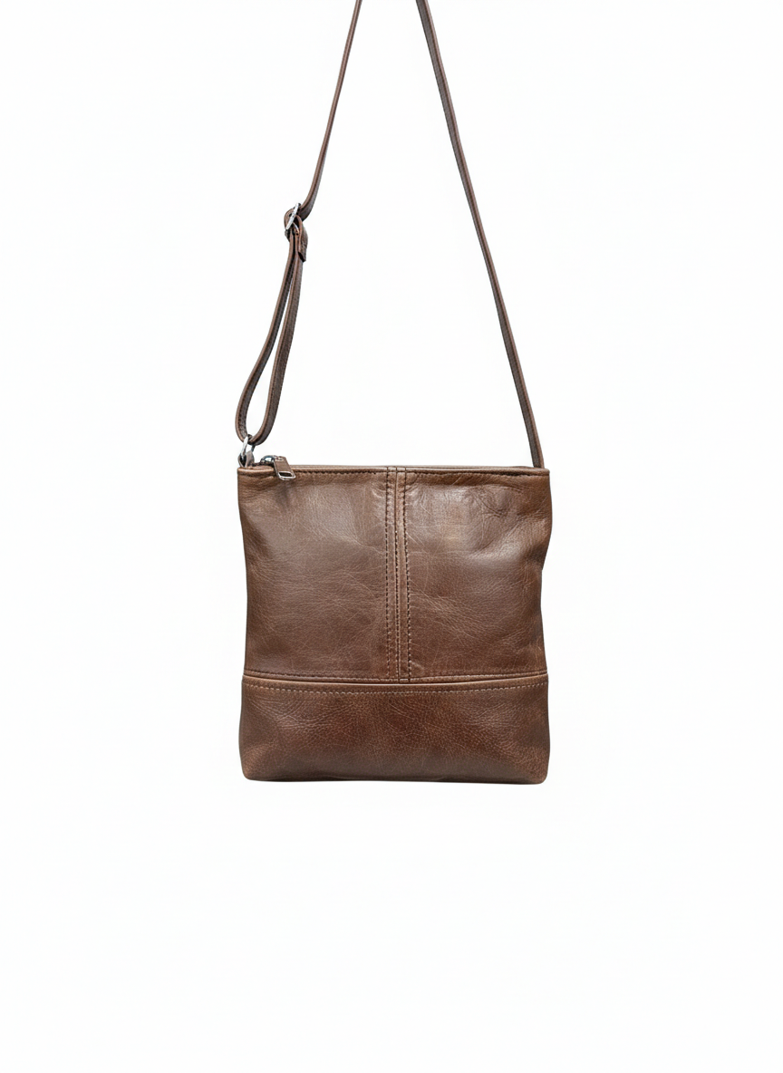 ZUVA Large Leather Crossbody Bag | Adjustable Strap & Double-Stitched T Design
