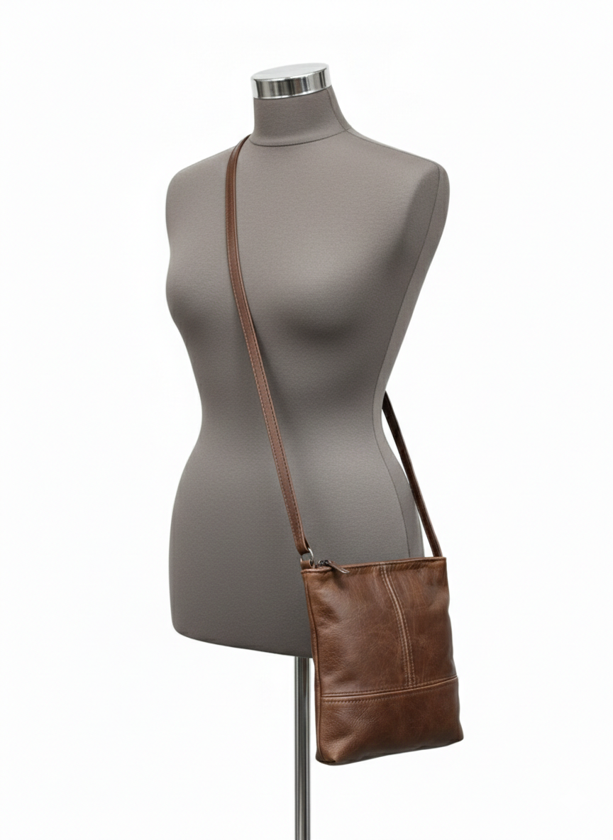 ZUVA Large Leather Crossbody Bag | Adjustable Strap & Double-Stitched T Design