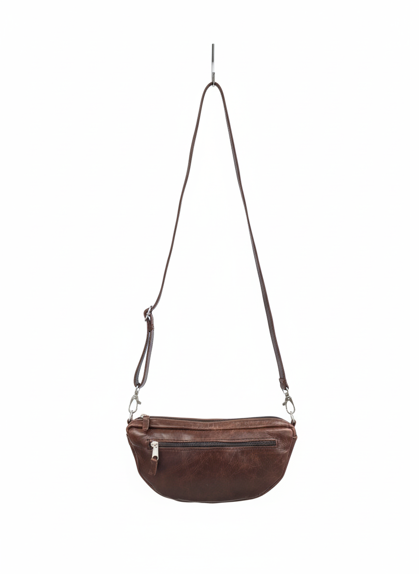 ZUVA Small Half Moon Leather Crossbody Bag with Adjustable Strap – Black or Brown