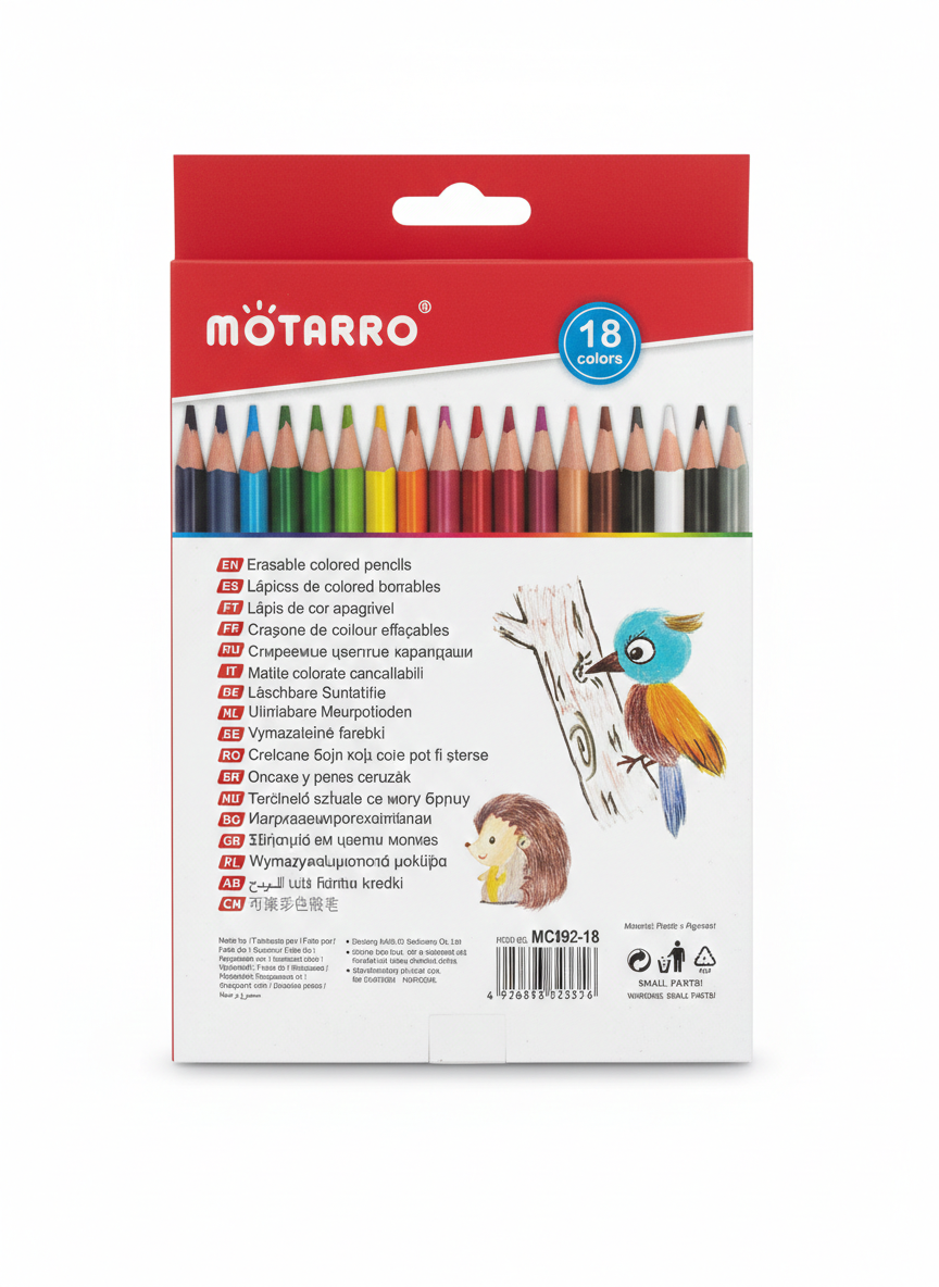 Motarro Erasable Colour Pencils – 18 Piece Set with Built-In Erasers