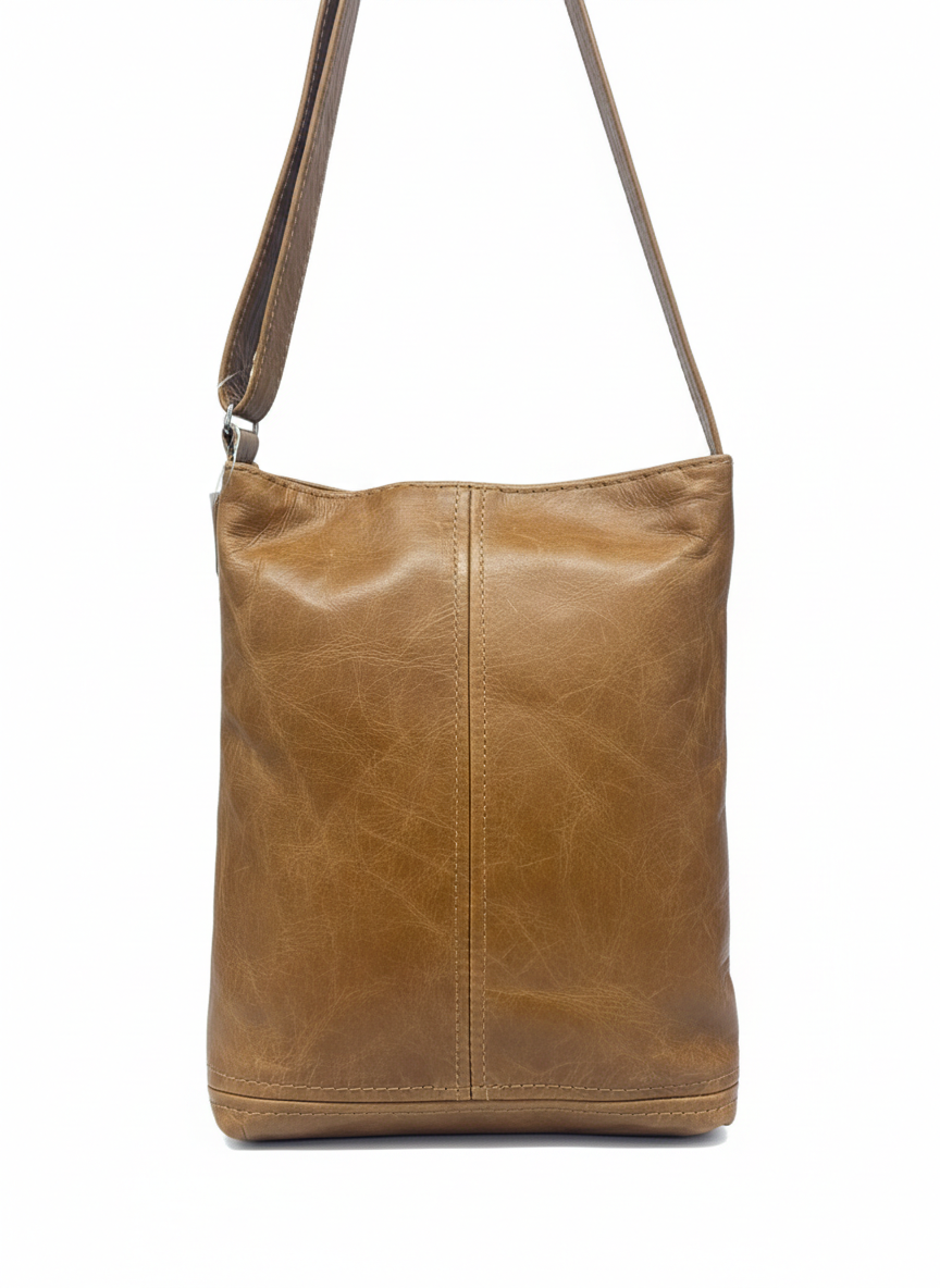 ZUVA Leather Crossbody Bag with Front Zip Pocket – Genuine Leather Everyday Sling (20 x 26 cm)