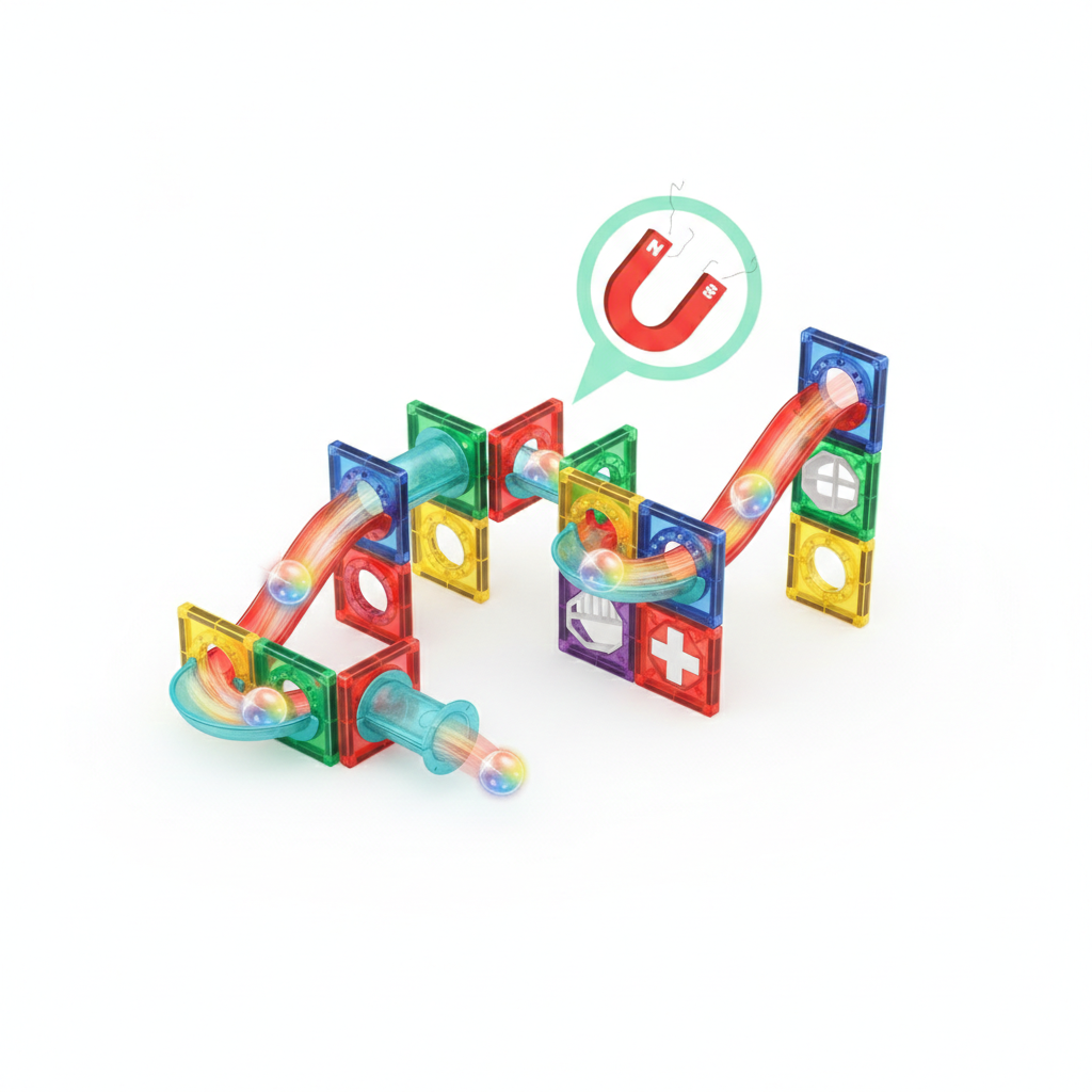 Magnetic Blocks 40-Piece STEM Construction Set – Educational Marble Run Toy for Kids 3+