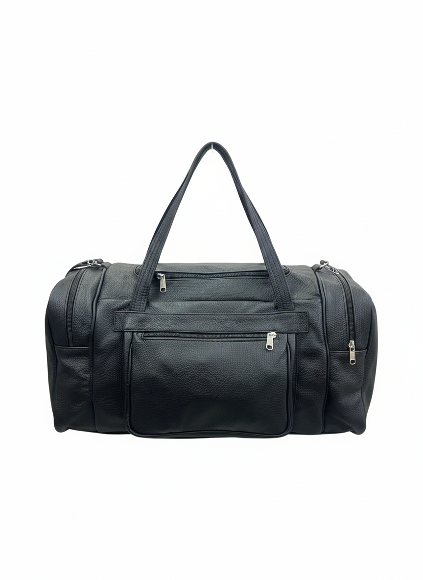 ZUVA Genuine Black Leather Duffel Bag – 20L Travel & Gym Bag