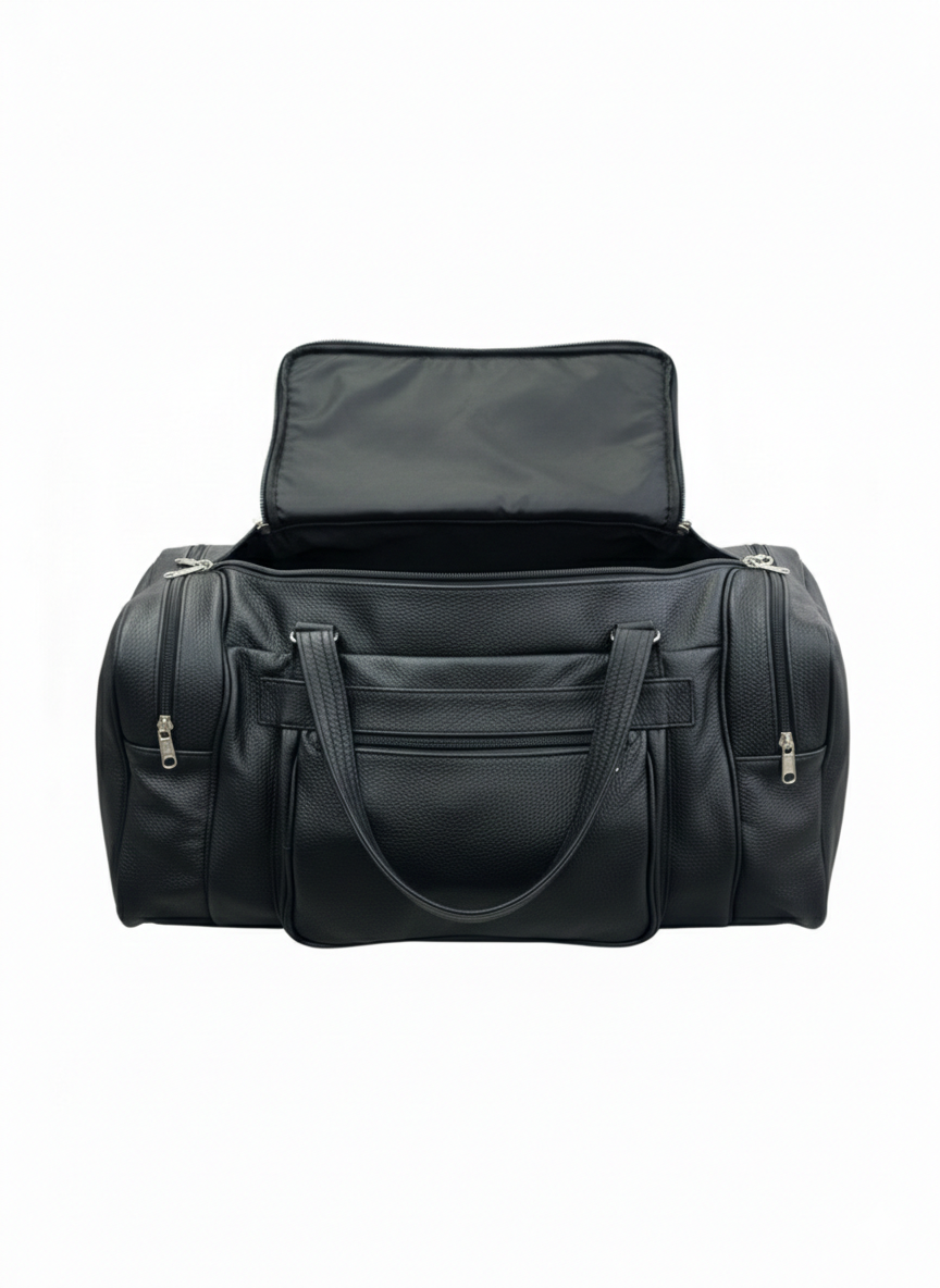 ZUVA Genuine Black Leather Duffel Bag – 20L Travel & Gym Bag