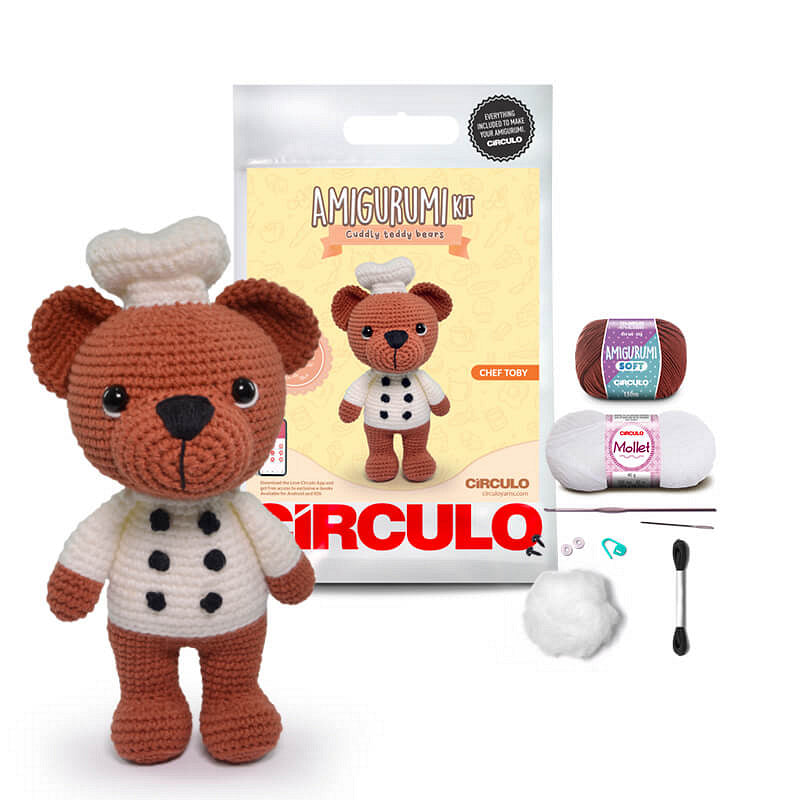 Circulo Amigurumi Kit – Chef Toby Crochet Doll DIY Set with Cotton Yarn & Safety Eyes