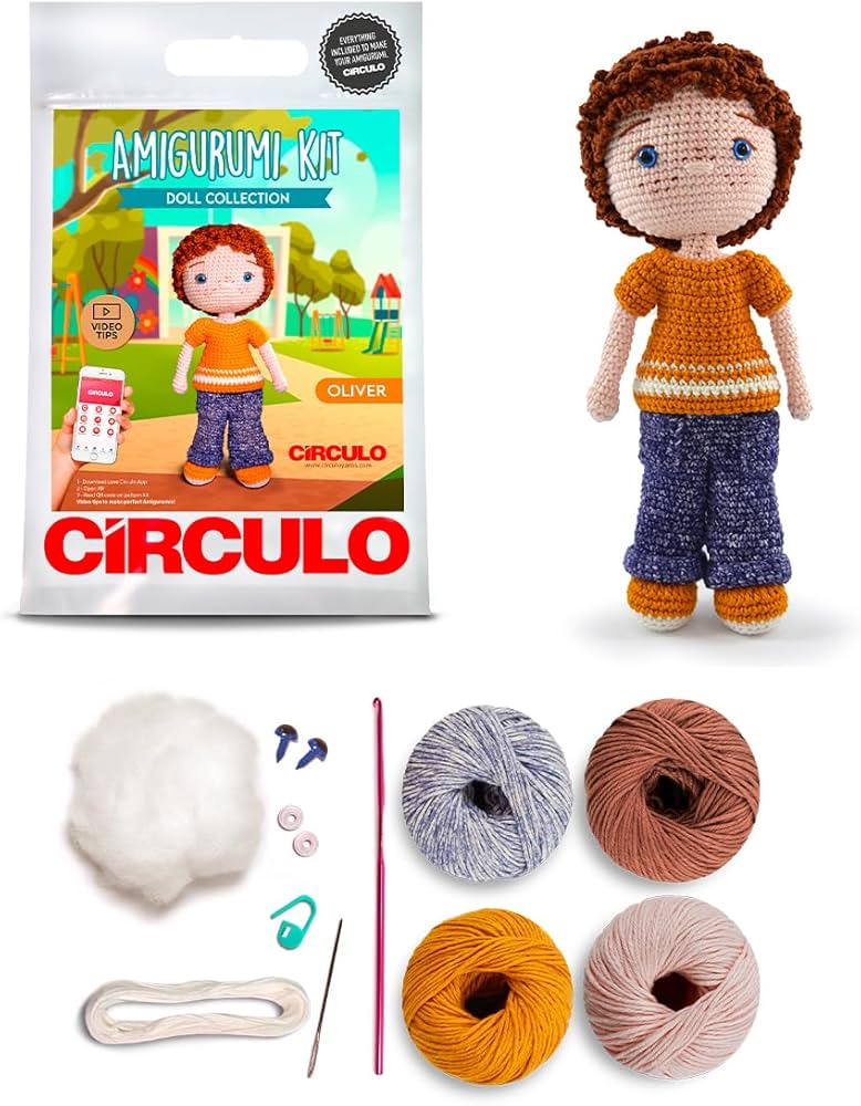 Circulo Amigurumi Kit – Oliver Crochet Doll DIY Set with Cotton Yarn & Safety Eyes