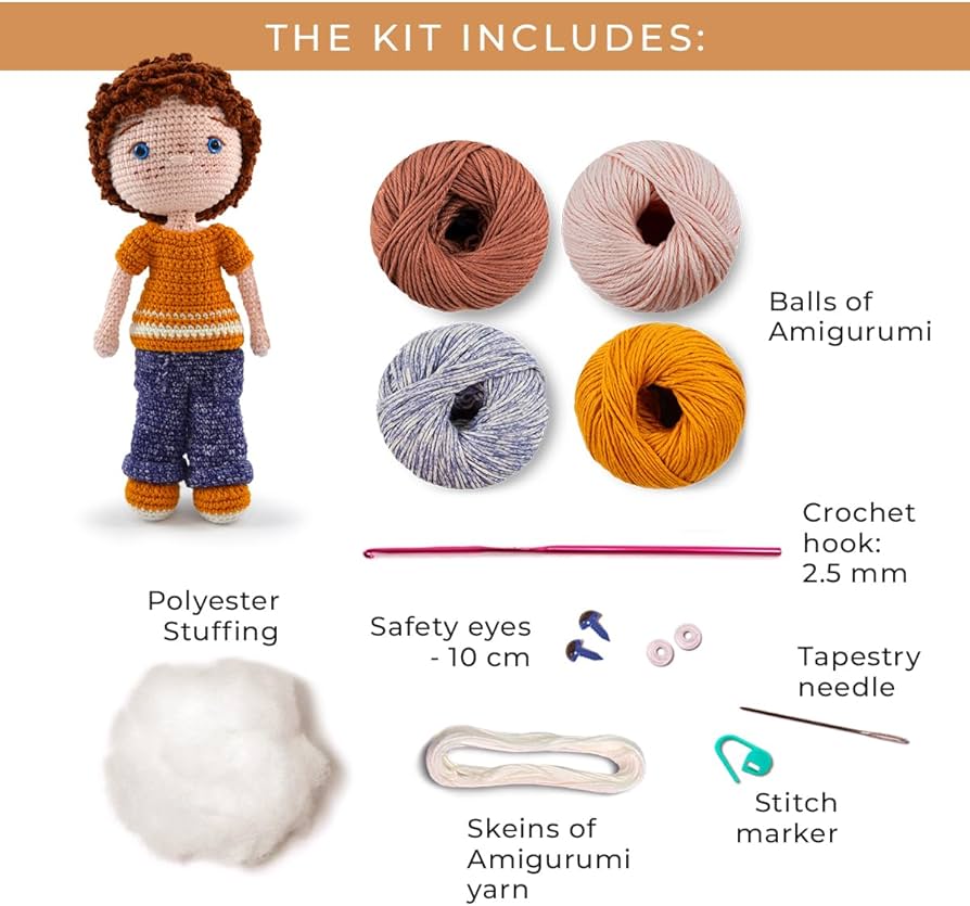 Circulo Amigurumi Kit – Oliver Crochet Doll DIY Set with Cotton Yarn & Safety Eyes