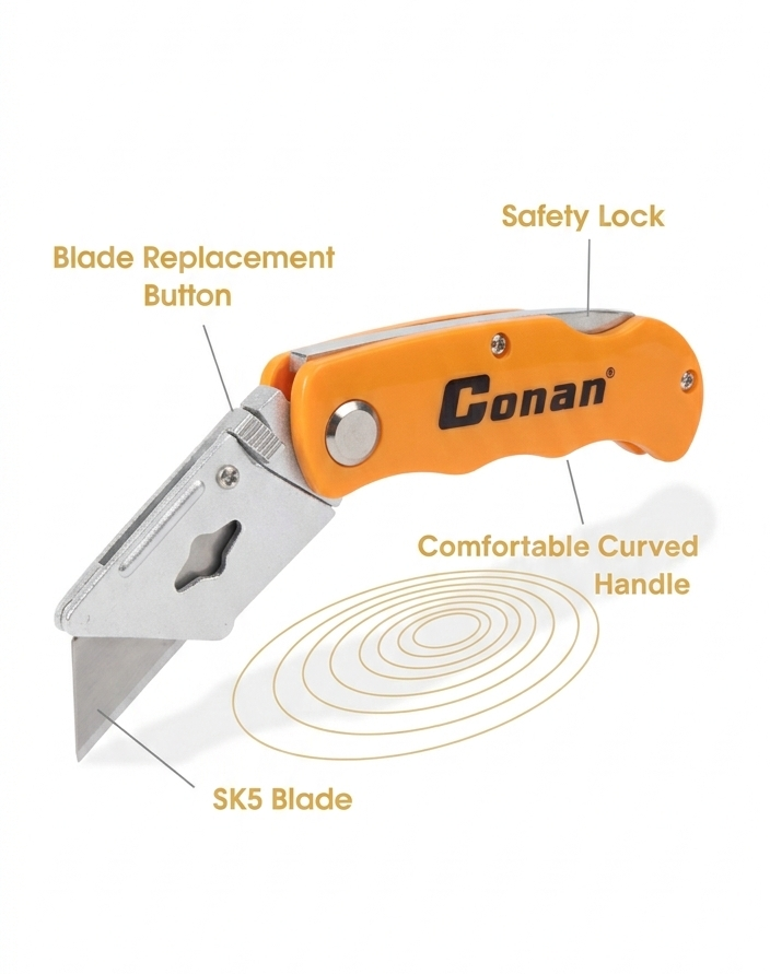 Conan Foldable Utility Knife with Extra Blades – Lock-Back Safety Design