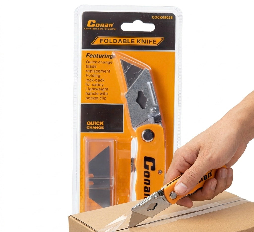 Conan Foldable Utility Knife with Extra Blades – Lock-Back Safety Design