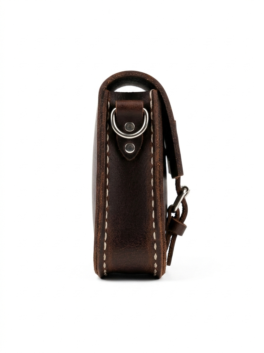 Small Brown Genuine Leather Crossbody Bag – Durable Design with Adjustable Strap