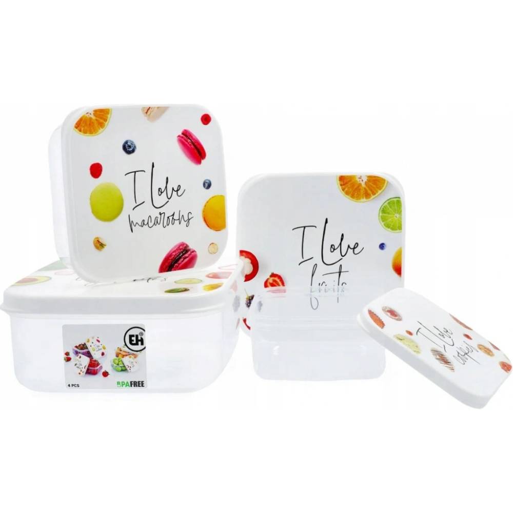 4 Piece Food Storage Containers Set with Lids – Dishwasher Safe Kitchen Storage (300ml, 450ml, 650ml, 1000ml)