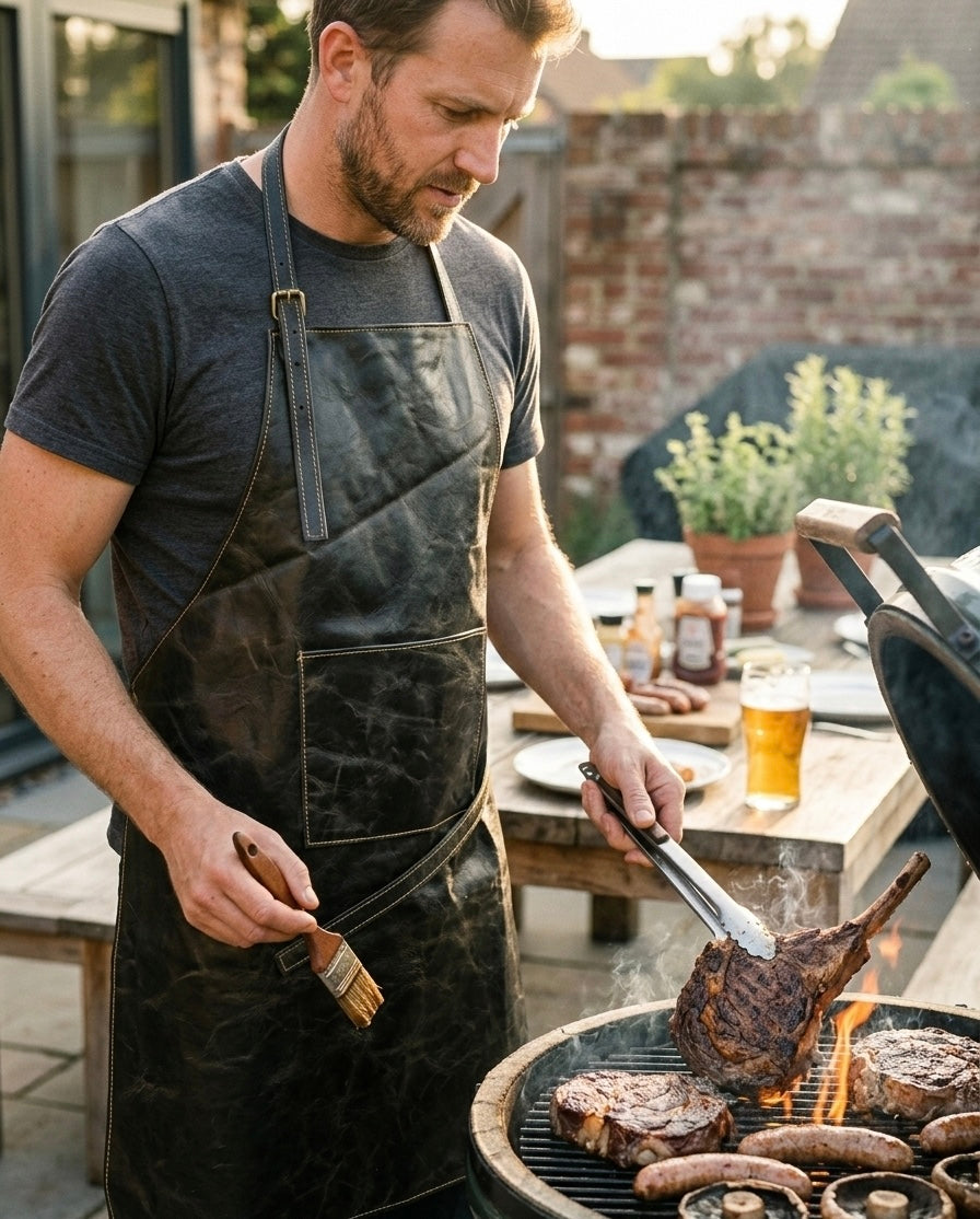 Dark Brown Leather Apron with Front Pocket – Durable Chef, Barista & Workshop Apron