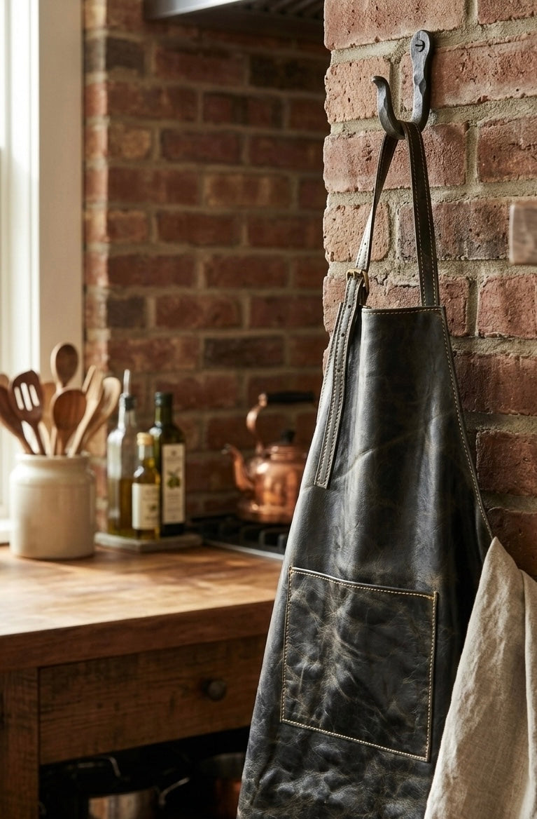 Dark Brown Leather Apron with Front Pocket – Durable Chef, Barista & Workshop Apron