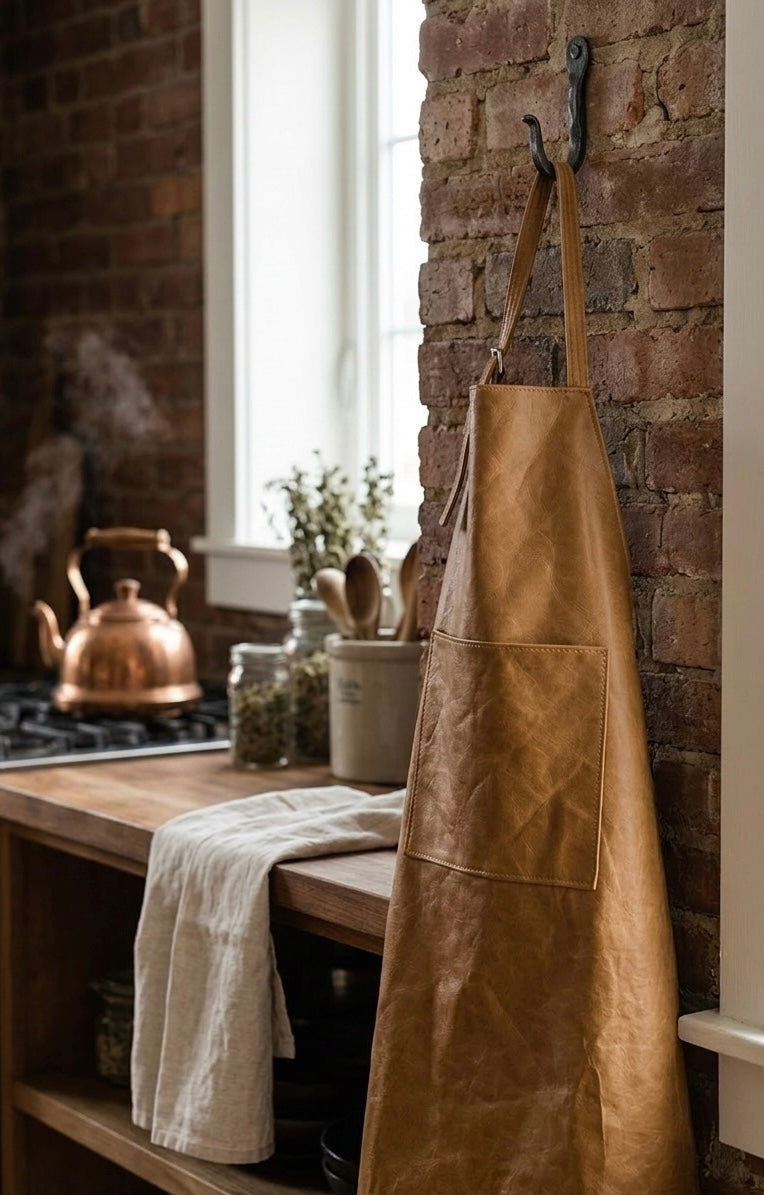 Dark Brown Leather Apron with Front Pocket – Durable Chef, Barista & Workshop Apron