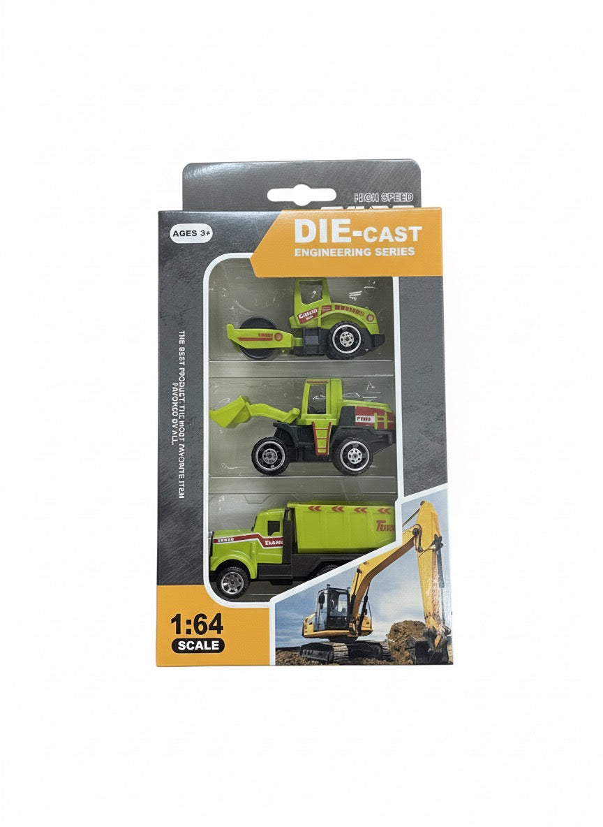 Die-Cast Green Engineering Vehicle Set - 3-Piece Construction Series