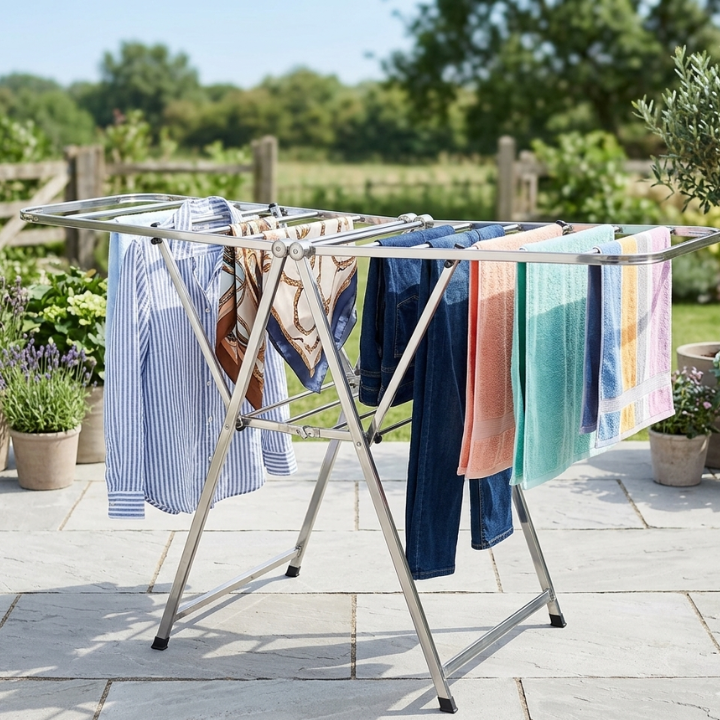 Stainless Steel Clothes Drying Rack – Foldable 3 Tier Airer with Wings (With or Without Wheels, 20kg Capacity)