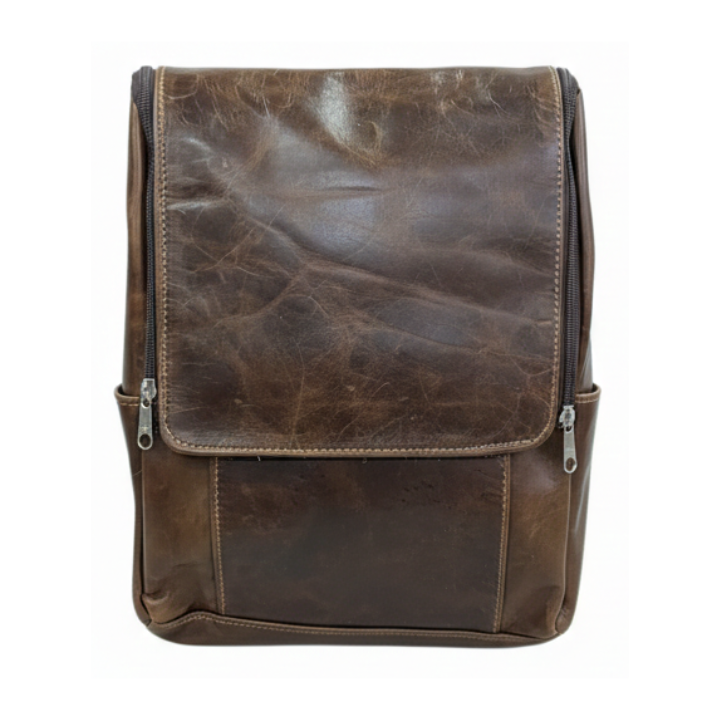 ZUVA Smooth Brown Leather Backpack with Flap Top - Stylish Durable Everyday Bag