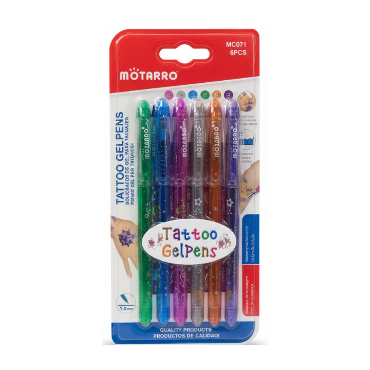 Motarro 6-Piece Temporary Tattoo Gel Pen Set - Skin-Safe, Washable Ink