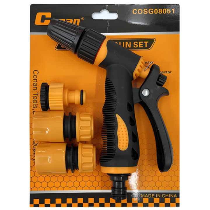 Conan Garden Hose Sprayer Nozzle Kit for Car Washing and Gardening with 3 Connectors and Ergonomic Handle | ABS Construction and Dual Spray Modes