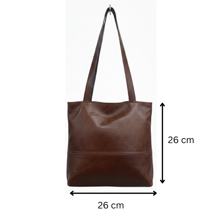 ZUVA Leather Square Tote Bag 26 x 26 cm – Genuine Leather Everyday Handbag