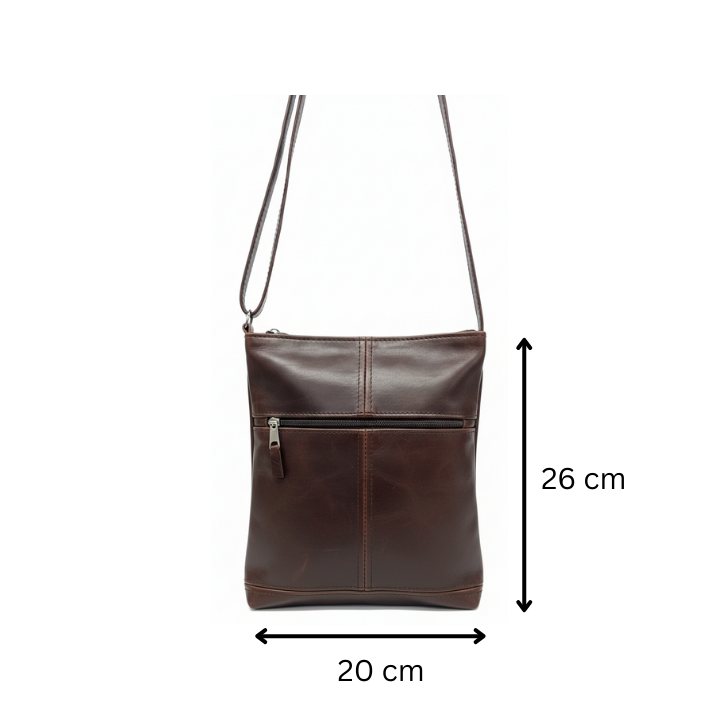 ZUVA Leather Crossbody Bag with Front Zip Pocket – Genuine Leather Everyday Sling (20 x 26 cm)