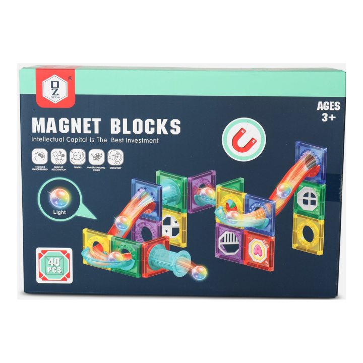 Magnetic Blocks 40-Piece STEM Construction Set – Educational Marble Run Toy for Kids 3+